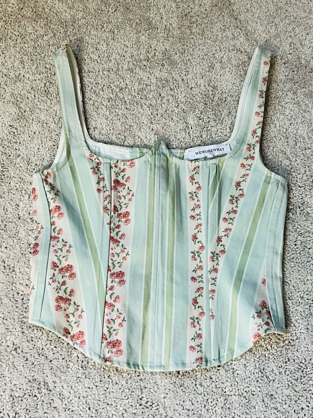 WeWoreWhat Mint and Pink Floral Stripe Corset Camisole XS